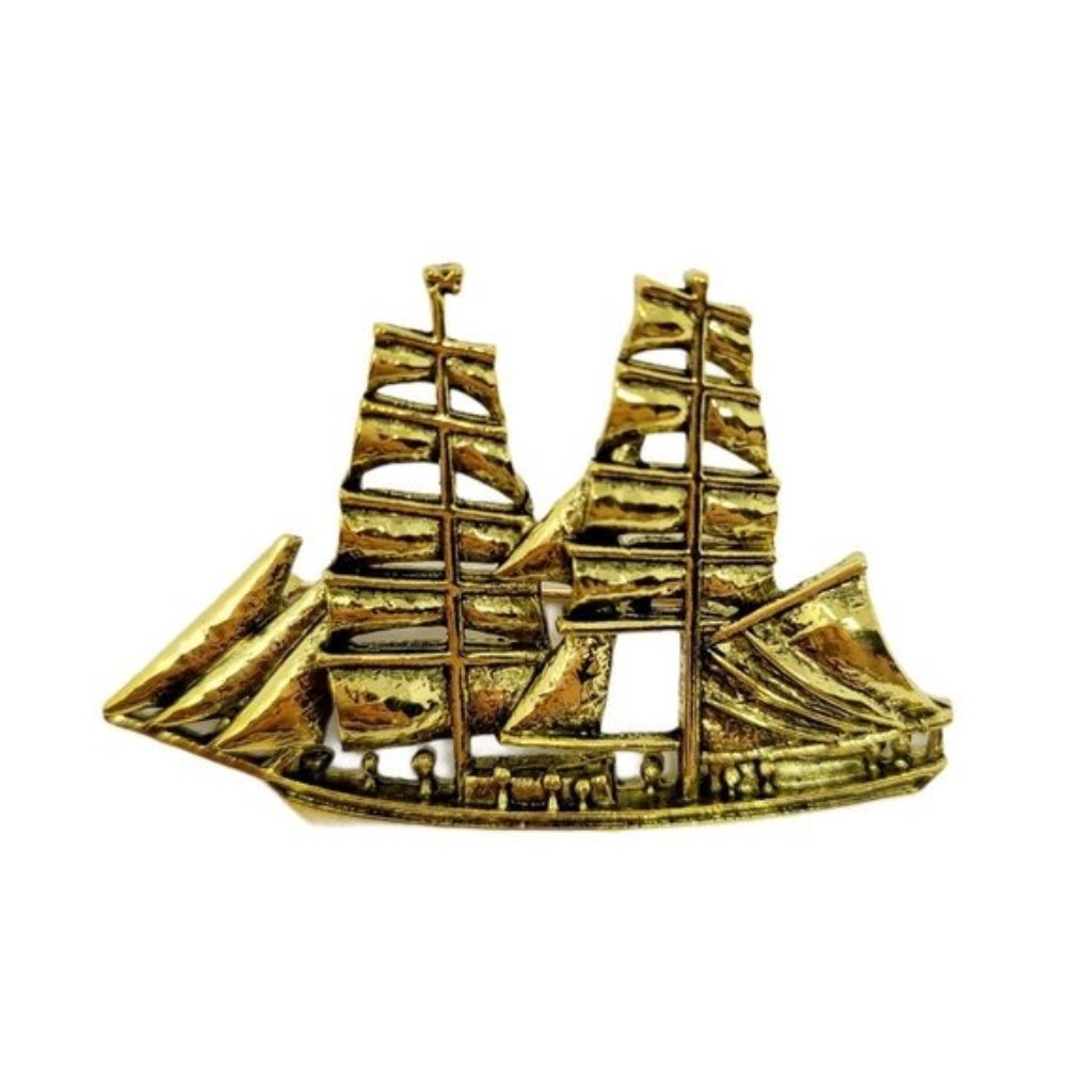 Gold Sailboat Ship Journey Travel Pin Brooch 22$